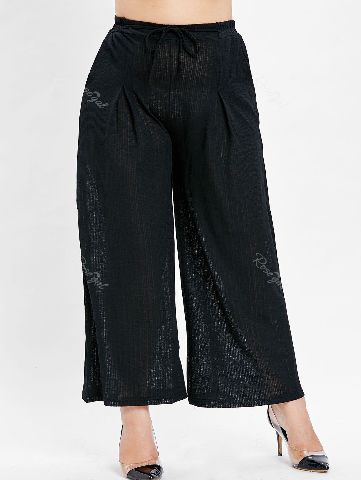 

Plus Size Drawstring Palazzo Pants, Black