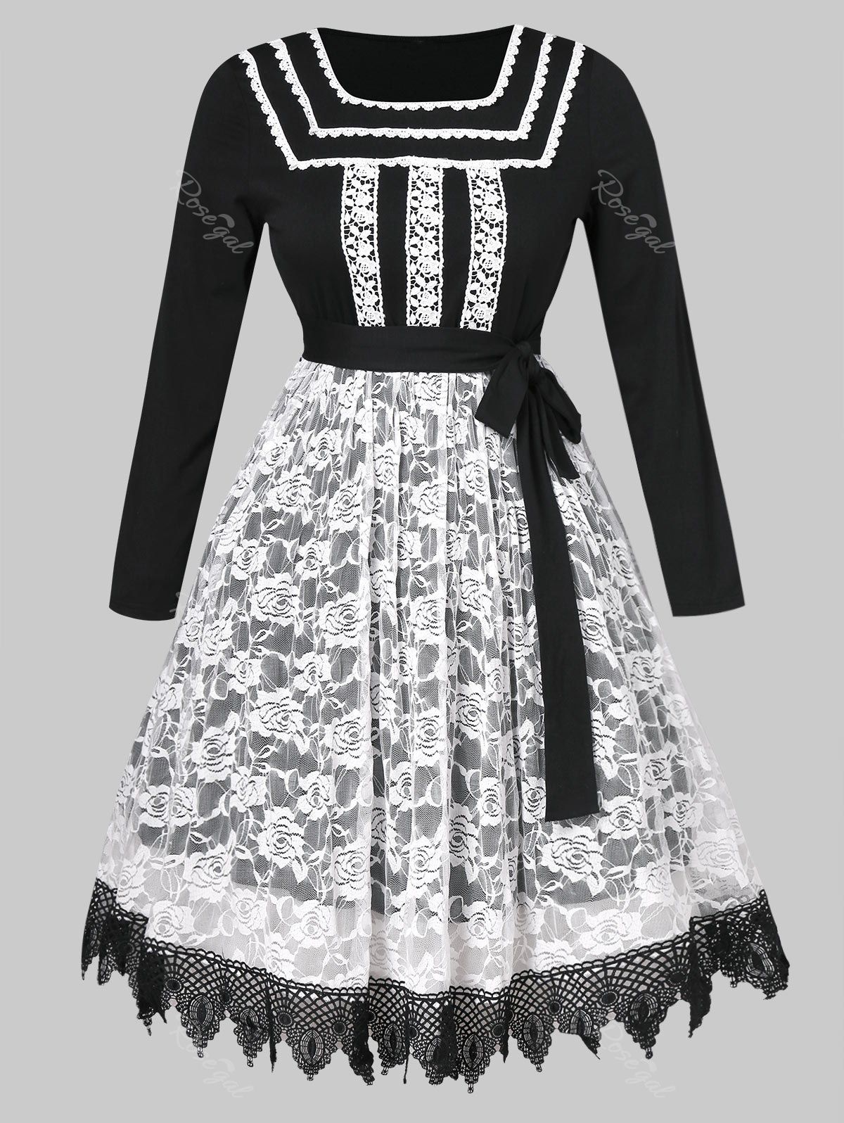 

Plus Size Halloween Belted Lace Insert Dress, Black