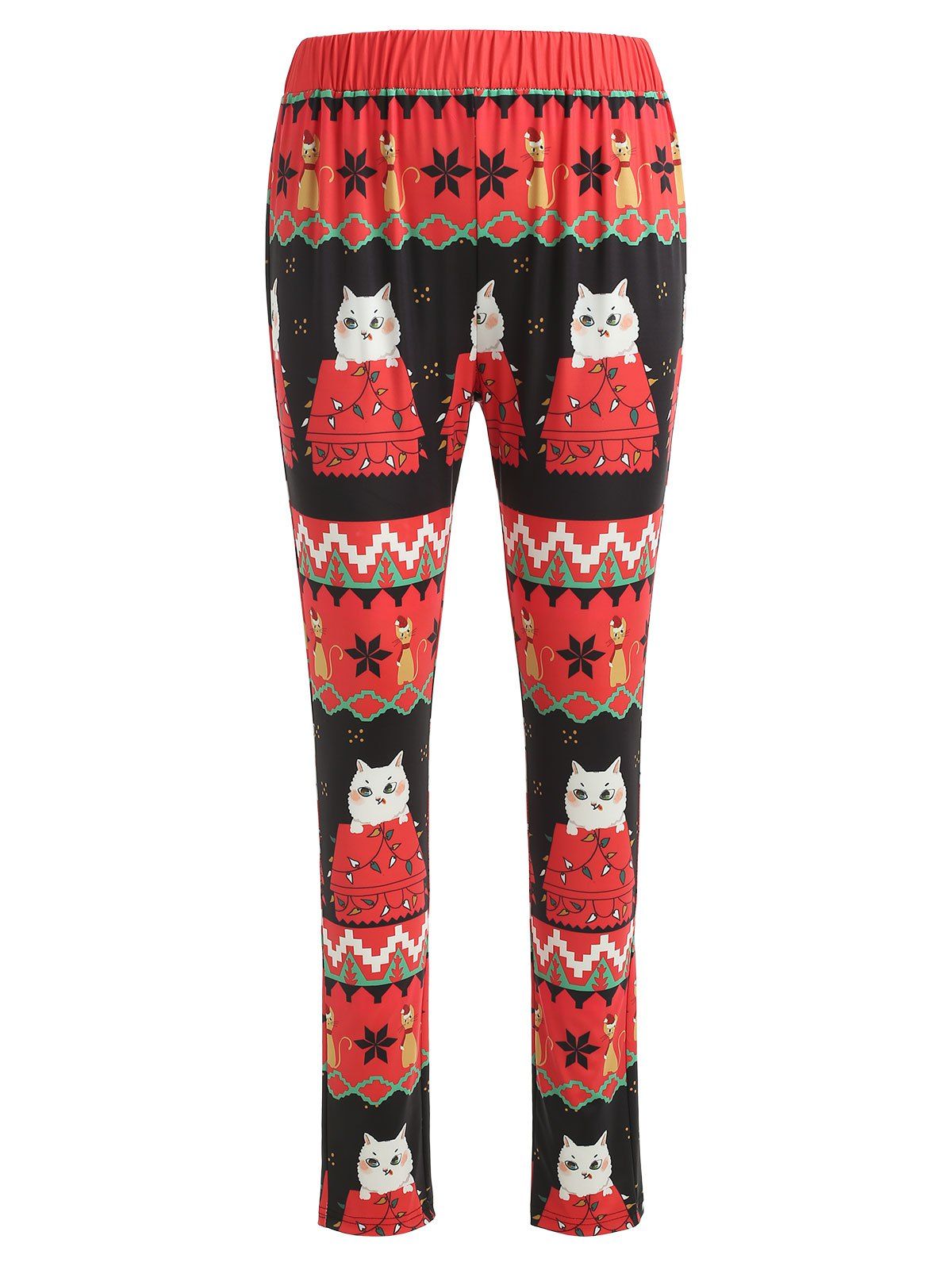 

Christmas Cat Print Slim Fit Leggings, Multi