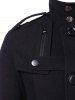 Manteau Solide avec Double Boutonnage à Col Debout - Noir XL