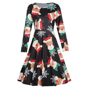 

Plus Size Reindeer Print Christmas Dress, Black