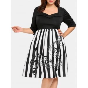 

Plus Size Vintage Striped Sweetheart Neck Dress, Black
