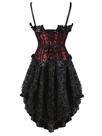 

Polka Dot Plus Size Bowknot Detail Corset with High Low skirt, Red