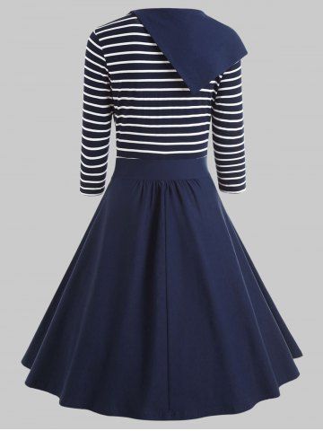 

Plus Size Striped Panel Vintage Dress, Cadetblue