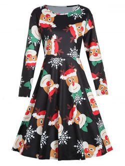 Vestido de Navidad con estampado de renos de tallas grandes - BLACK - L