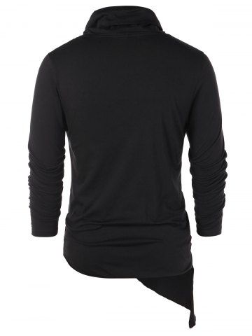

Asymmetric Pile Heap Collar Solid T-shirt, Black