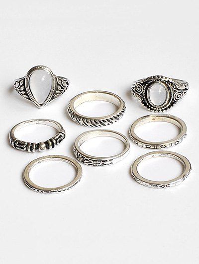 

Simple Water Drop Shape Rings Set, Silver