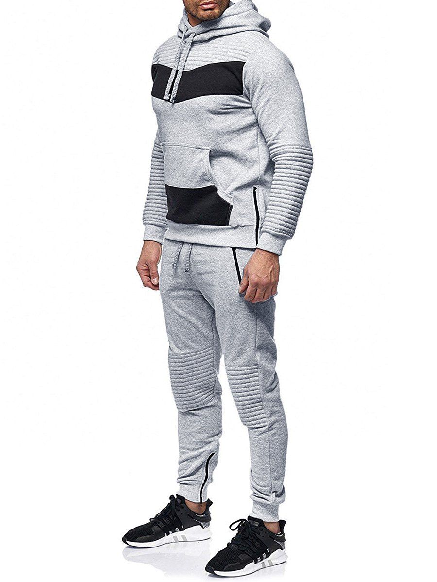 

Zipper Embellished Patchwork Casual Activewear Suit, Light gray