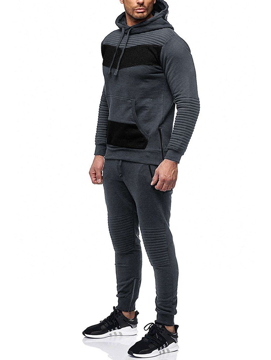 

Zipper Embellished Patchwork Casual Activewear Suit, Dark gray