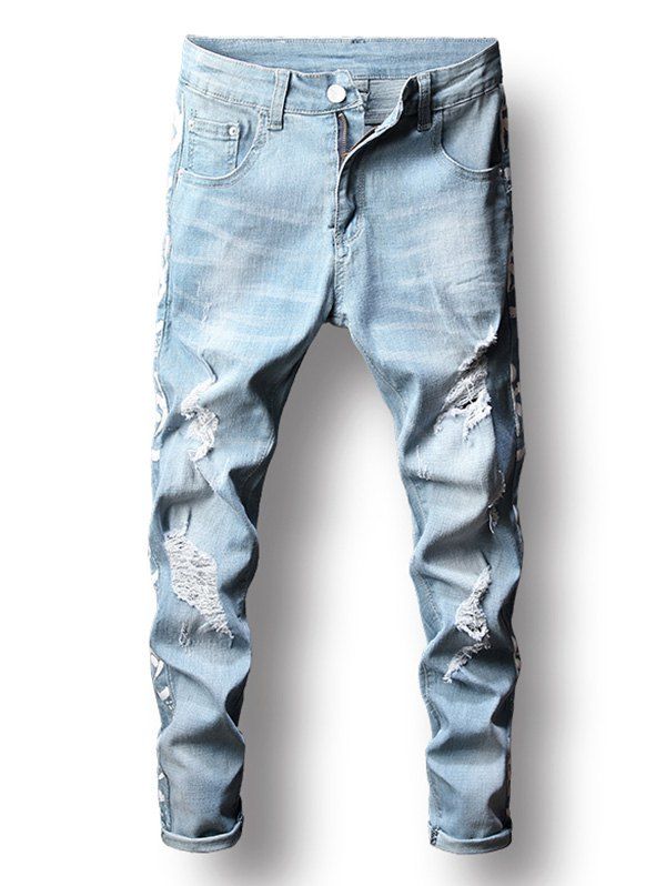 

Distressed Letter Printed Zip Fly Jeans, Jeans blue