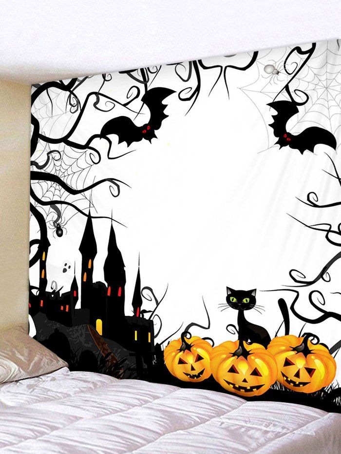

Halloween Castle Bats Print Tapestry Wall Hanging Decoration, White