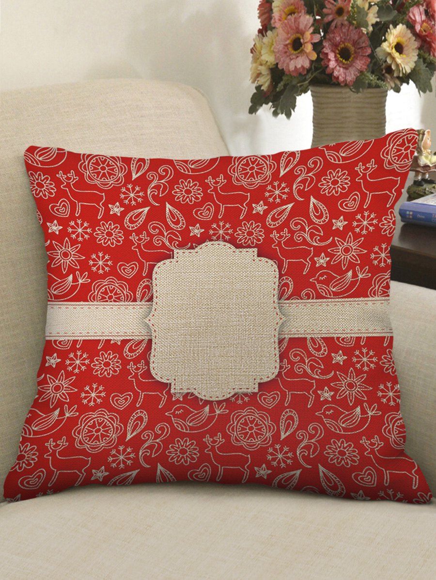 

Christmas Theme Print Decorative Sofa Linen Pillowcase, Multi