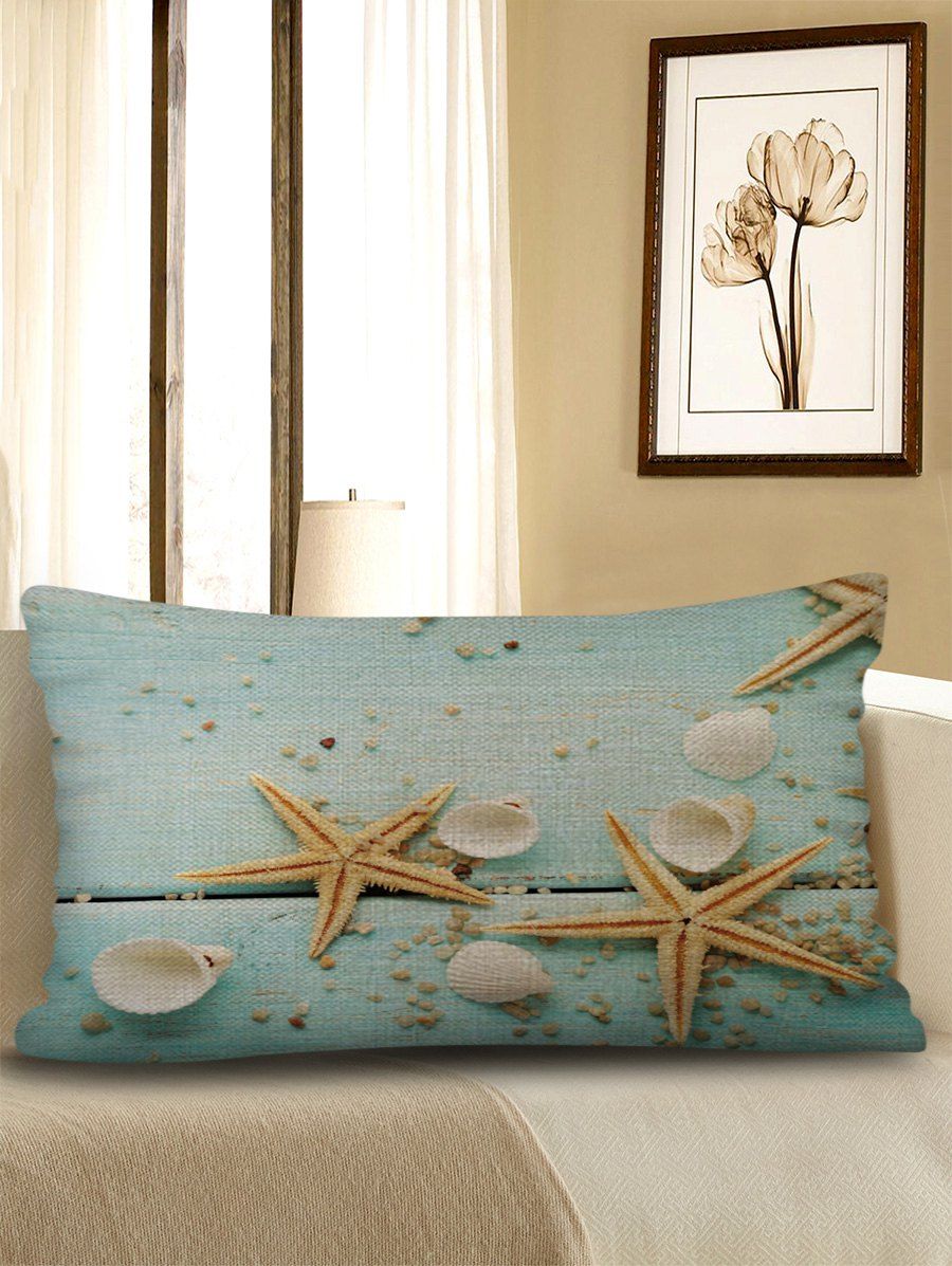 

Wood Grain Starfish Print Decorative Sofa Linen Pillowcase, Multi