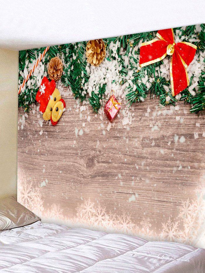 

Christmas Bear Wooden Grain Printed Tapestry Art Decoration, Multi