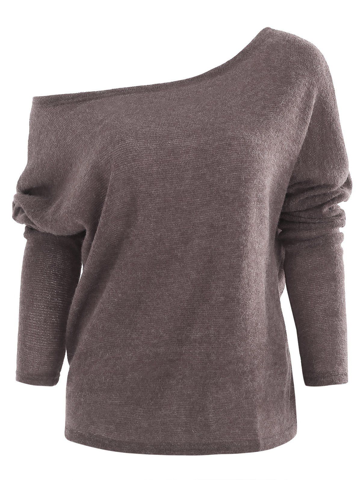 

One Shoulder Drop Shoulder Tunic Sweater, Rosy brown