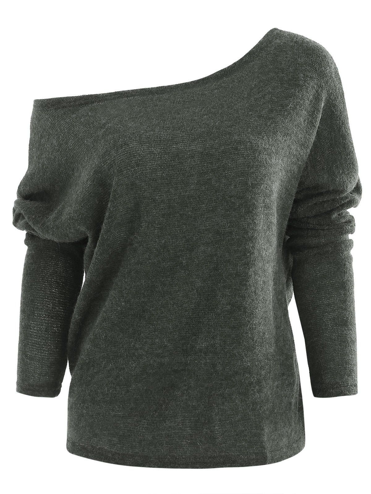 

One Shoulder Drop Shoulder Tunic Sweater, Fern green