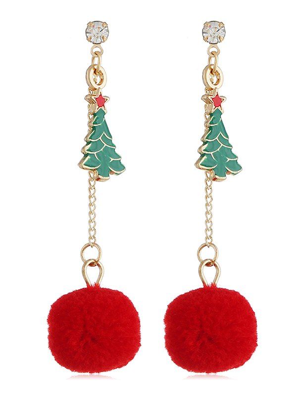 

Fluzzy Ball Christmas Tree Hanging Earrings, Ruby red
