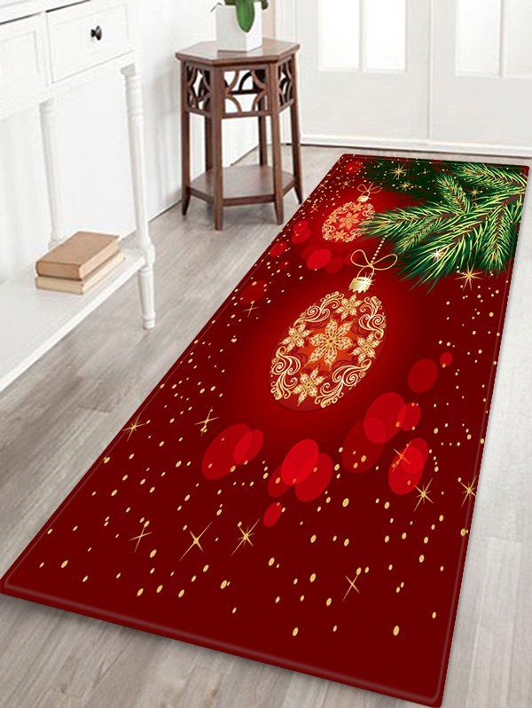 

Christmas Ball Printed Non-slip Area Rug, Red