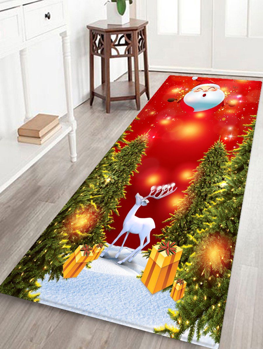 

Father Christmas Deer Printed Non-slip Area Rug, Red