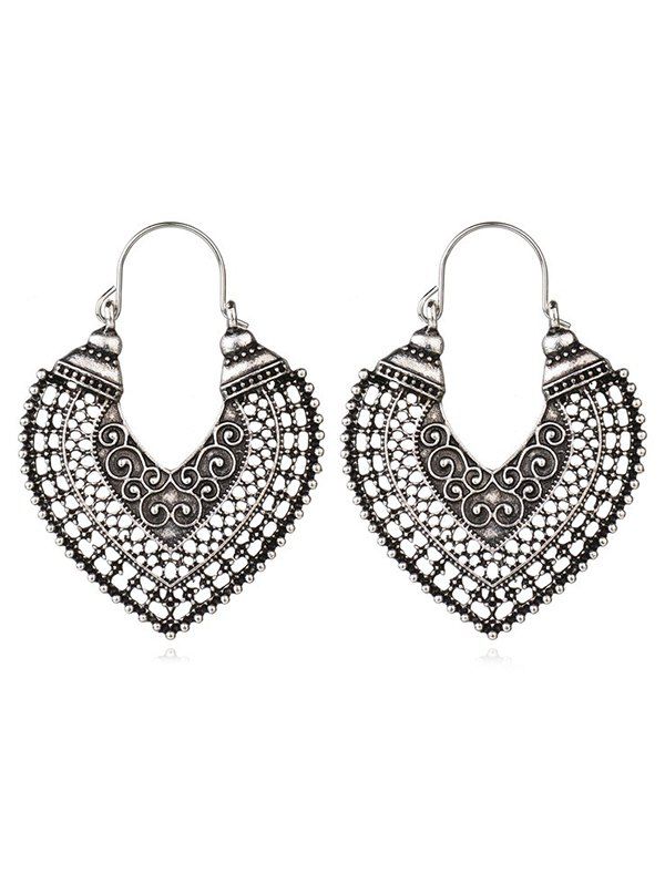 

Bohemian Carved Metal Drop Earrings, Silver