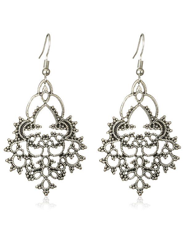 

Boho Hollow Out Metal Fish Hook Earrings, Silver