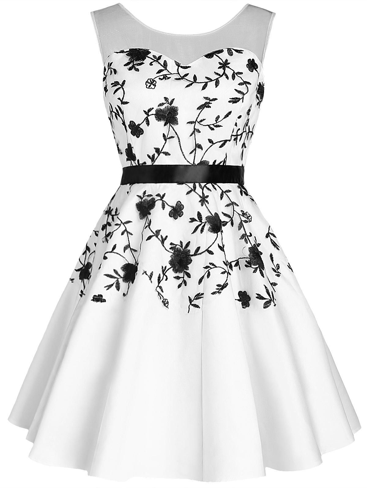 

Floral Print Open Back Sleeveless Dress, White