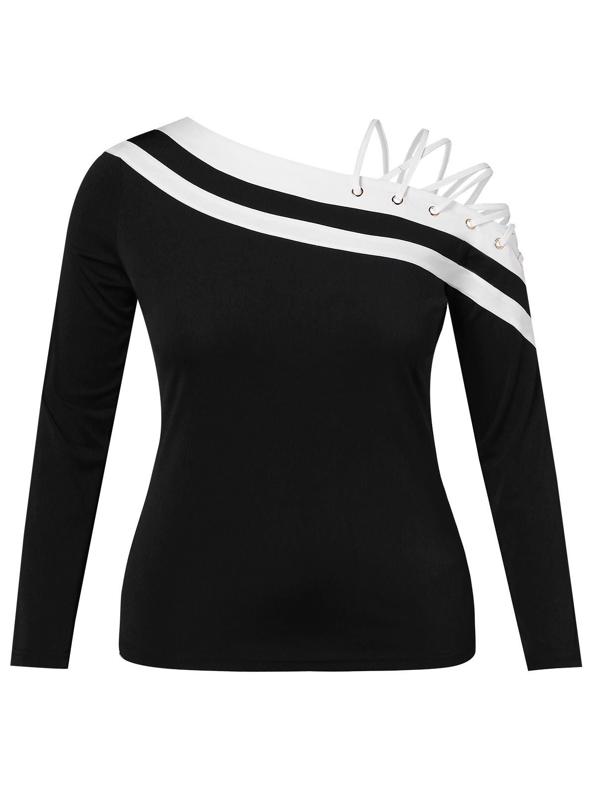 

Skew Neck Plus Size Criss Cross T-shirt, Black