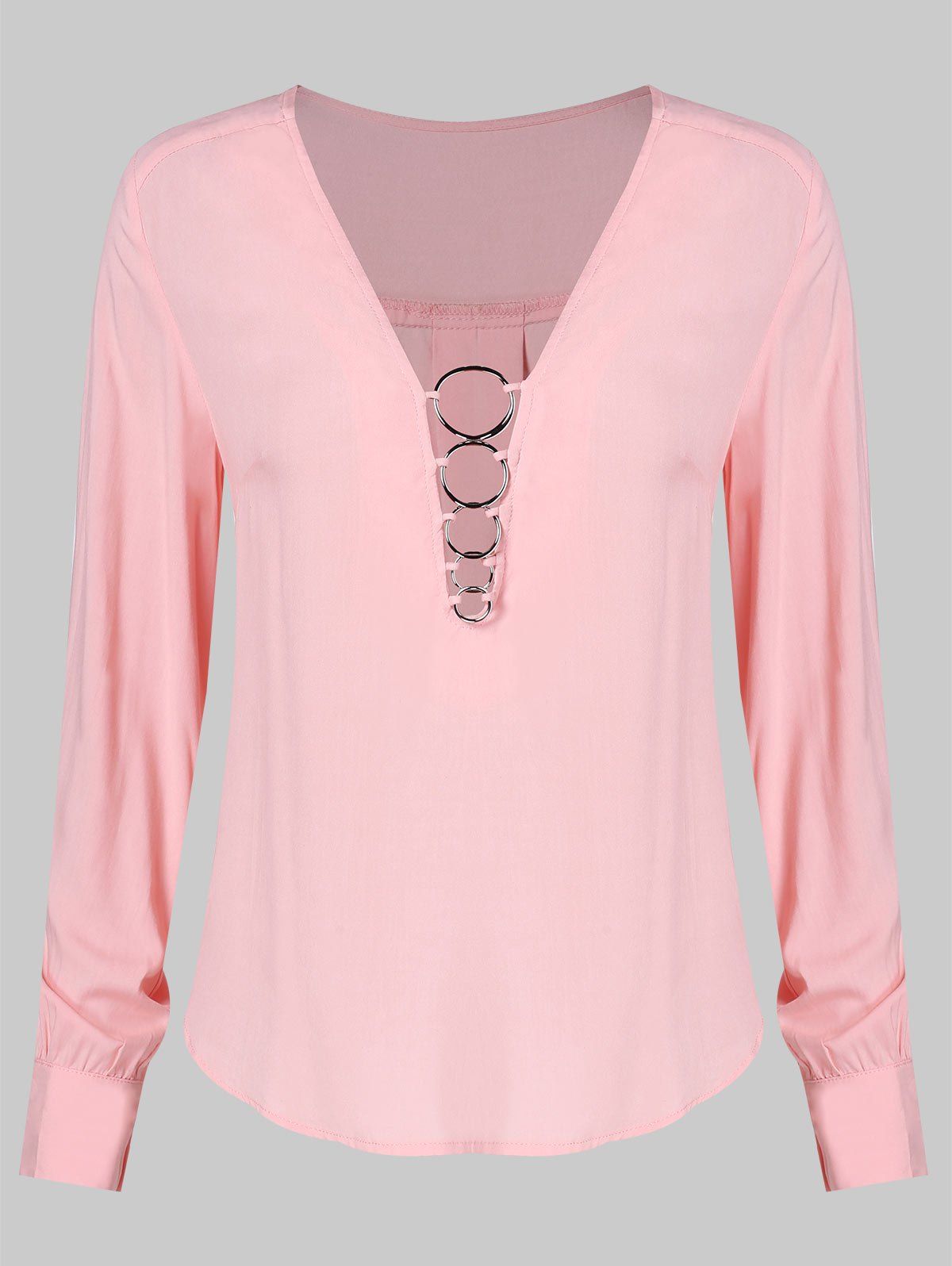 

Cuff Sleeve Plunging Neckline Blouse with Hoops, Light pink