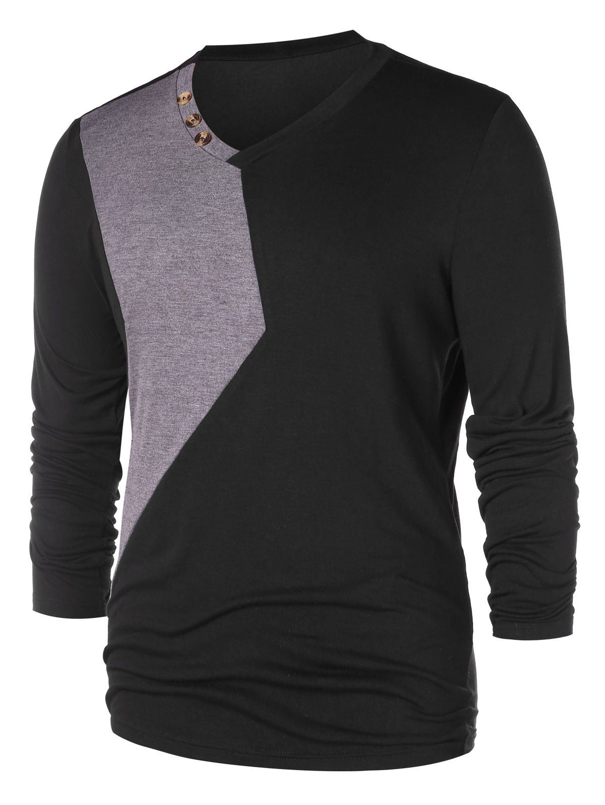 

Casual V Neck Color Block T-shirt, Black