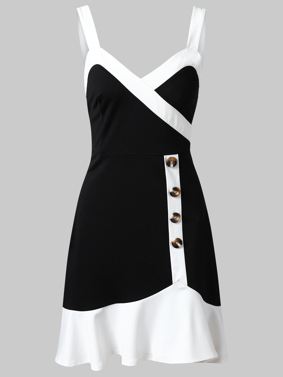 

Contrast Trim Flounced Midi Dress, Black