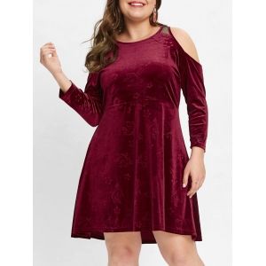 

Cold Shoulder Plus Size Velvet A Line Dress, White