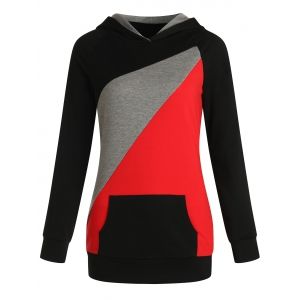 

Longline Color Block Hoodie, Black