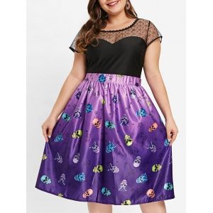

Plus Size Skull Print Halloween Dress, Purple