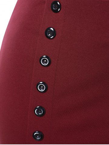 

Plus Size Button Detail Mermaid Skirt, Red wine