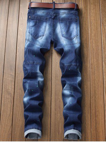 

Ripped Paint Splatter Denim Pants, Blue