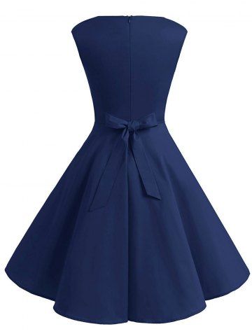 

Plus Size Sleeveless Vintage Dress with Belt, Deep blue