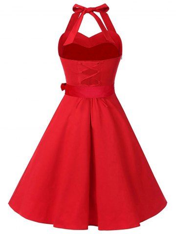 

Plus Size Halter Flared Vintage Dress, Red