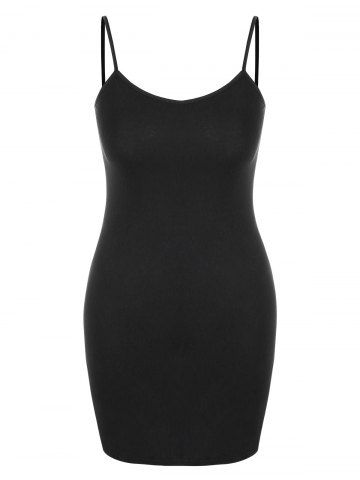 

Plus Size Asymmetric Lace Dress with Cami Dress, Black
