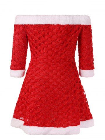 

Christmas Fluffy Plus Size Off Shoulder Dress, Red