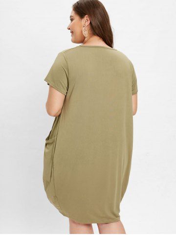 

Side Pockets Plus Size Short Sleeve Shift Dress, Salad green