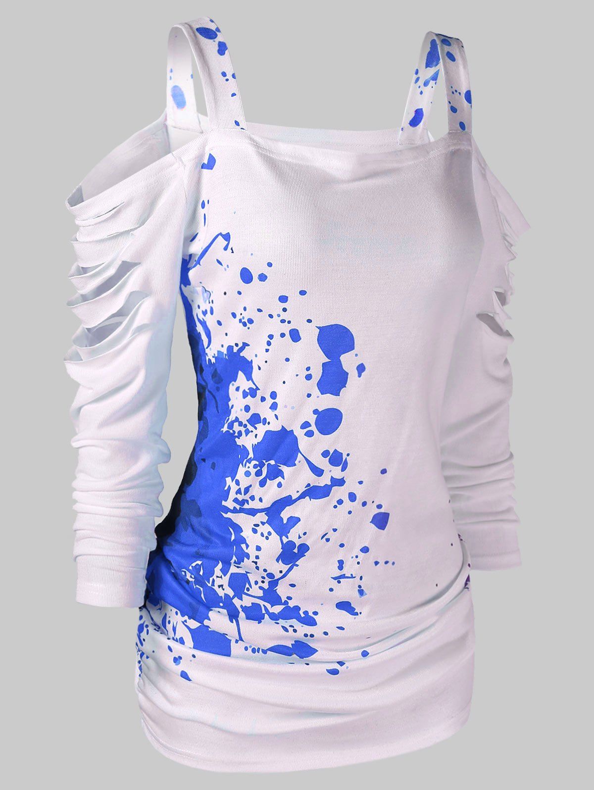

Halloween Cold Shoulder Blood Splatter T-Shirt, Ocean blue
