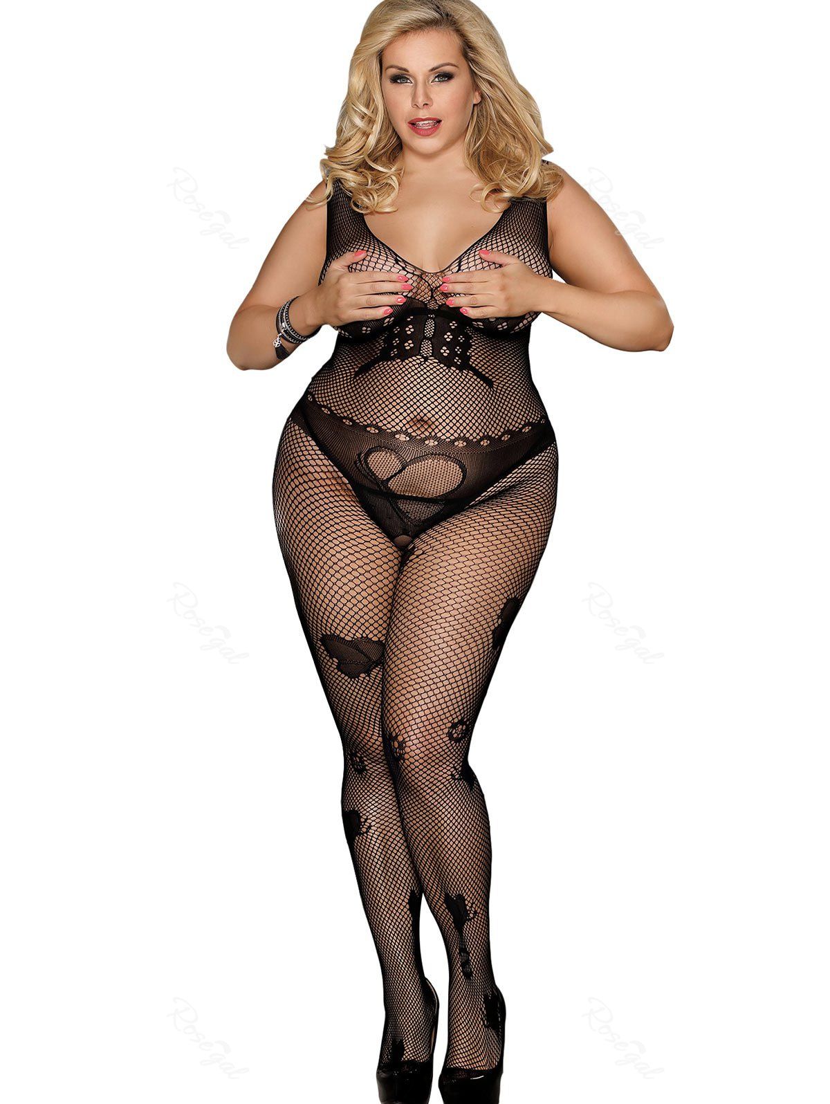 

Plus Size Crotchless Butterfly Lingerie Bodystocking, Black