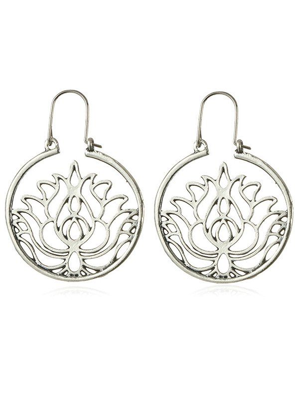 

Circle Floral Pattern Hollow Out Scrub Earrings, Silver