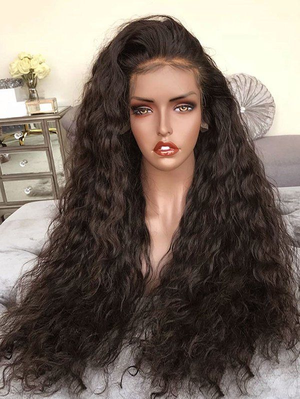 

Long Free Part Water Curly Synthetic Lace Front Wig, Deep brown