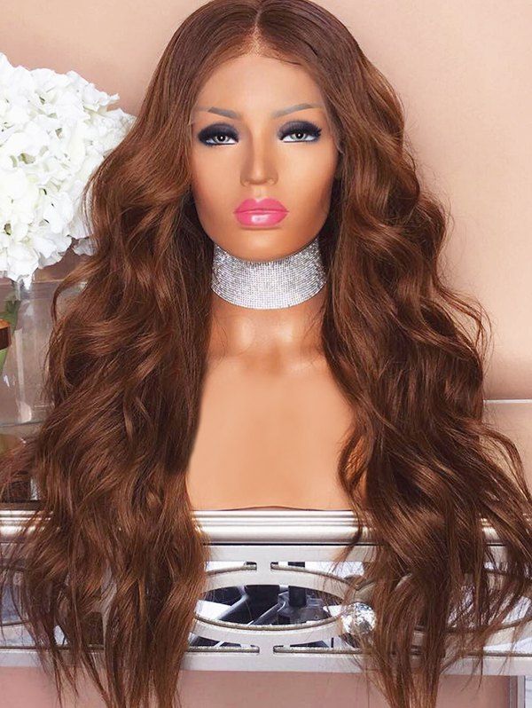 

Long Middle Part Body Wave Lace Front Synthetic Wig, Brown