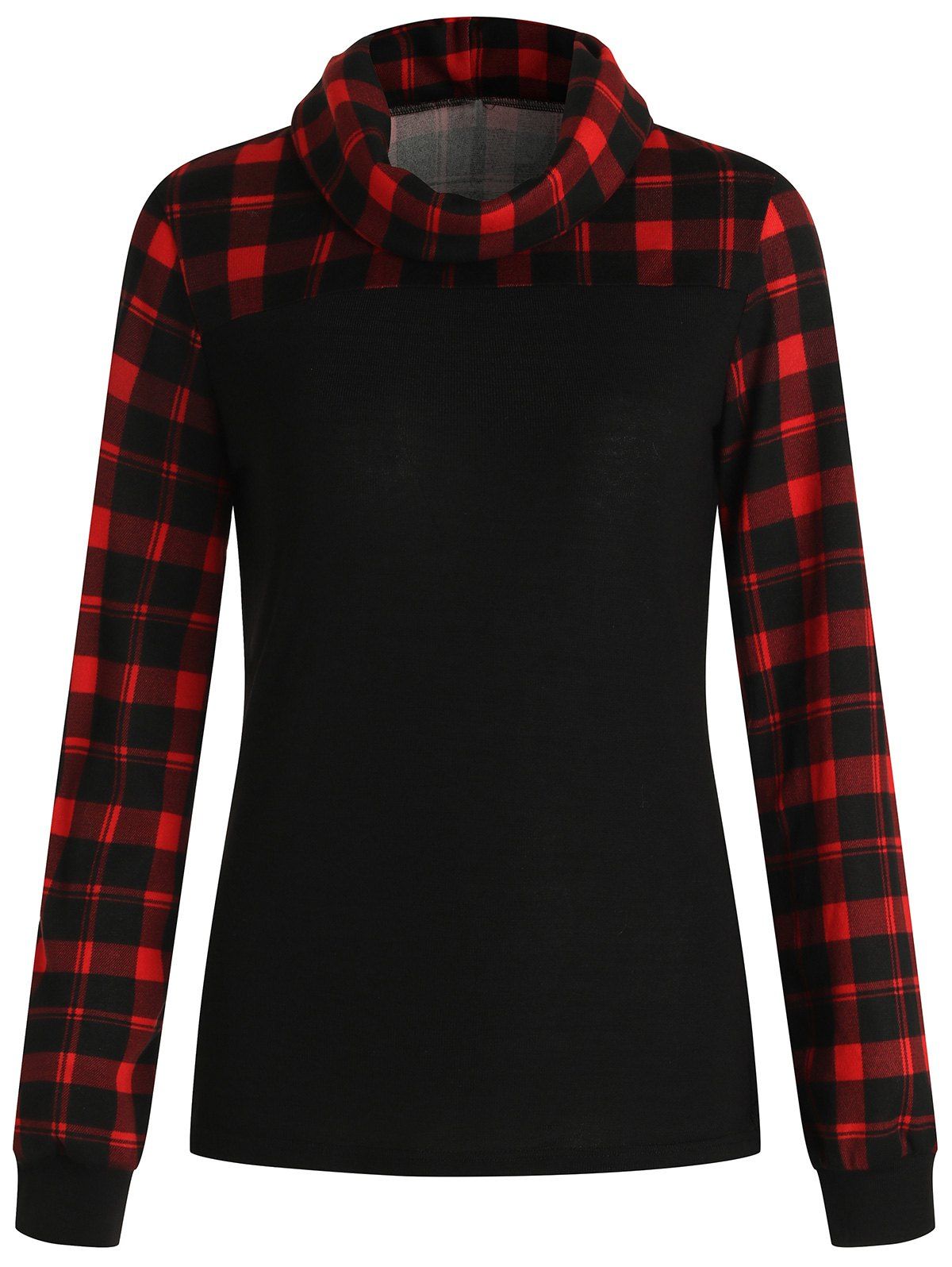 

Full Sleeve Tartan Panel Turtleneck T-shirt, Black
