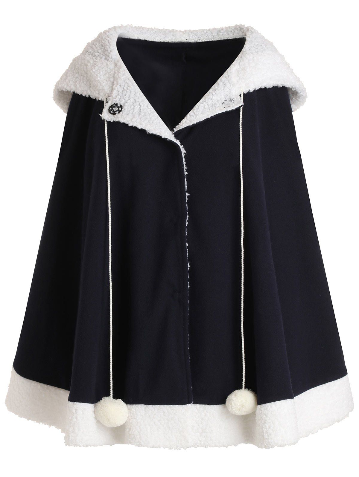 

Hooded Contrast Wool Blend Coat, Cadetblue
