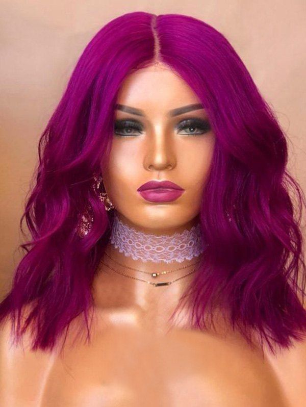 

Medium Center Parting Wavy Cosplay Party Synthetic Wig, Violet red