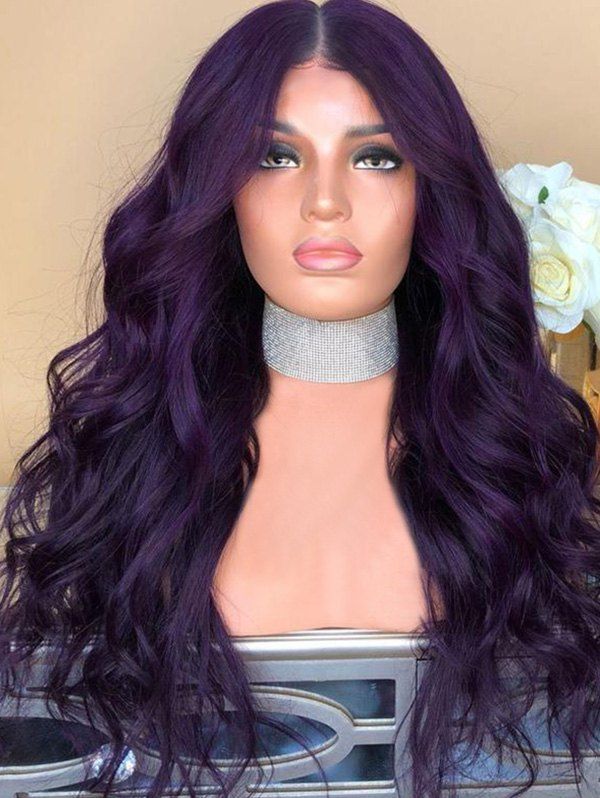 

Long Center Parting Wavy Synthetic Cosplay Party Wig, Purple iris