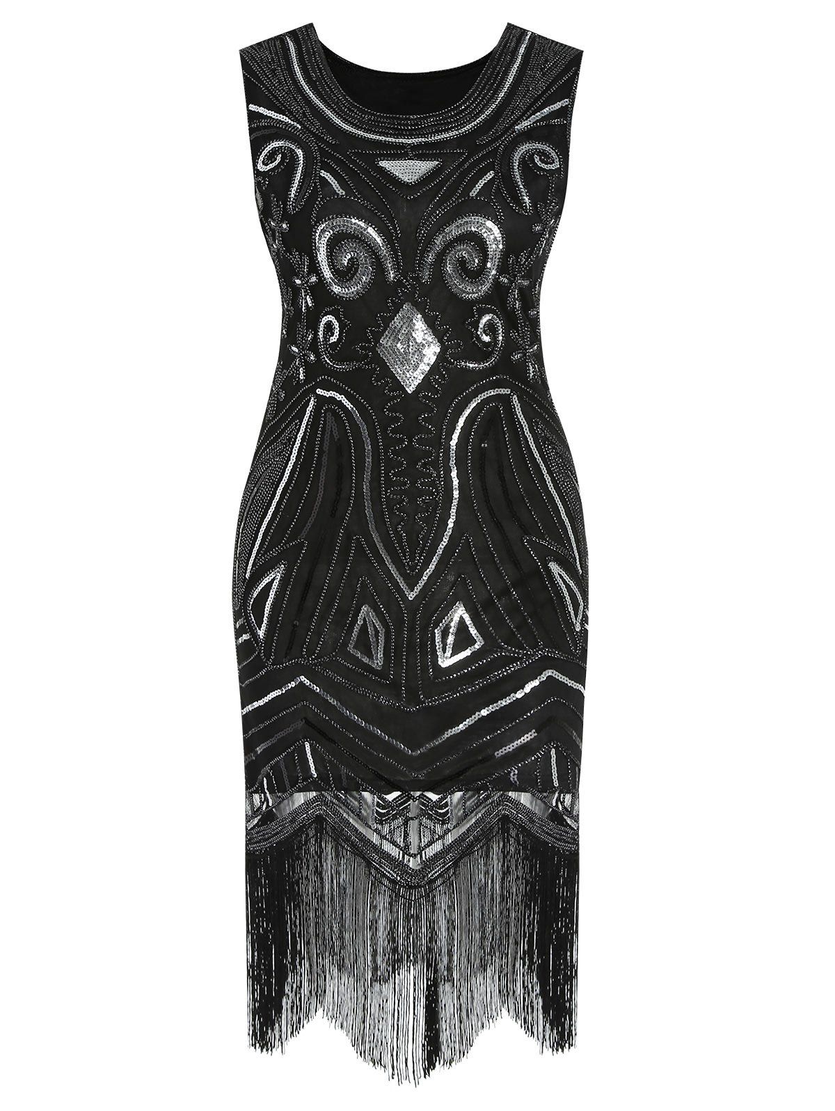

Vintage Fringed Flapper Dress with Sequins, Black
